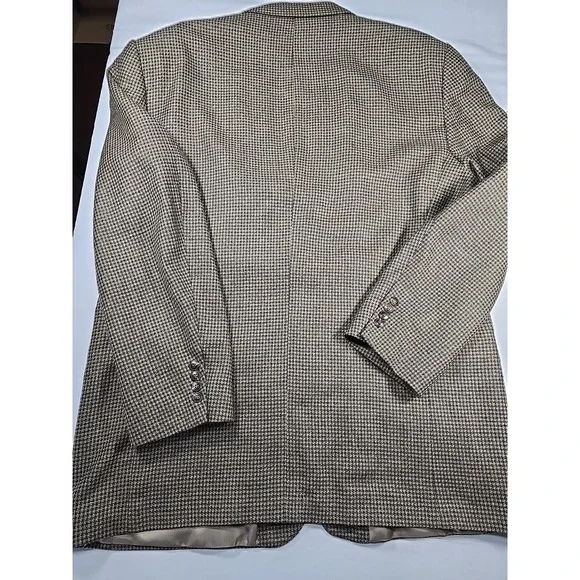 Lana Moda Mens Silk Wool Tan Black Houndstooth Blazer Sport Coat Suit Jacket 46L
